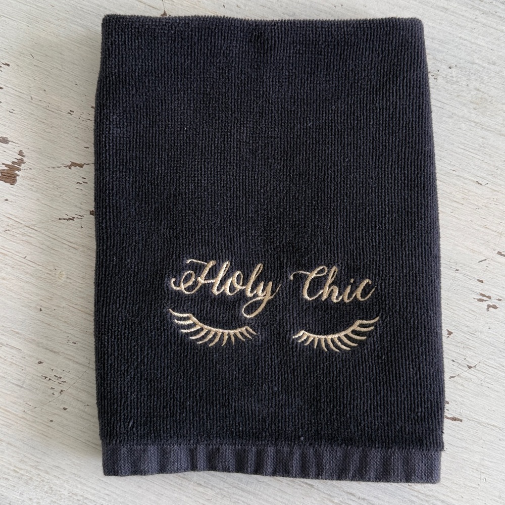 Holy Chic Embroidered Eyelashes Black Makeup Towel - Hand Towel - TT & Lola 2002